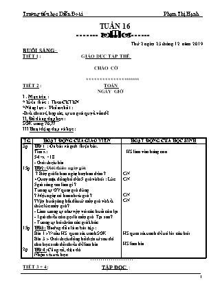 Giáo án Lớp 2 - Tuần 16 - Năm học 2019-2020 - Phạm Thị Hạnh (Mới)