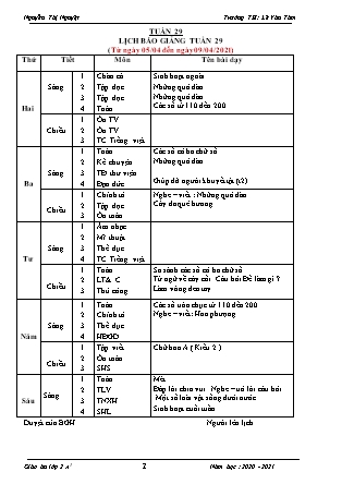 Giáo án Các bộ môn Lớp 2 - Tuần 29 - Năm học 2020-201 - Nguyễn Thị Nguyệt