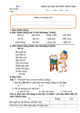 Đề kiểm tra học kì 1 môn Tiếng Việt 2 - Đề 1 + Đề 5