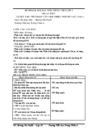 Giáo án Tiếng Việt Lớp 2 (Sách Cánh diều) - Bài 15: Luyện tập Viết đoạn văn giới thiệu một đồ vật (Tiết 5) - Hoàng Thị Tuyết