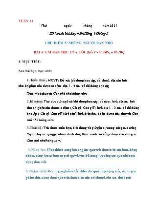 Giáo án Tiếng Việt Lớp 2 (Sách Chân trời sáng tạo) - Tuần 11, Bài 4: Cái bàn học của tôi (Tiết 7+8)