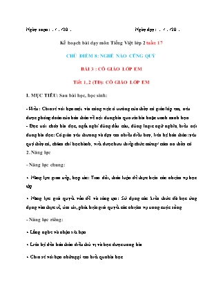 Giáo án Tiếng Việt Lớp 2 (Sách Chân trời sáng tạo) - Tuần 17, Bài 3: Cô giáo lớp em - Tiết 1+2: Tập đọc Cô giáo lớp em