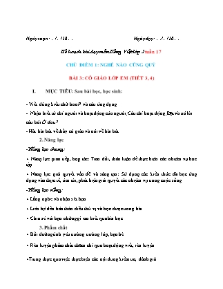 Giáo án Tiếng Việt Lớp 2 (Sách Chân trời sáng tạo) - Tuần 17, Bài 3: Cô giáo lớp em (Tiết 3+4)
