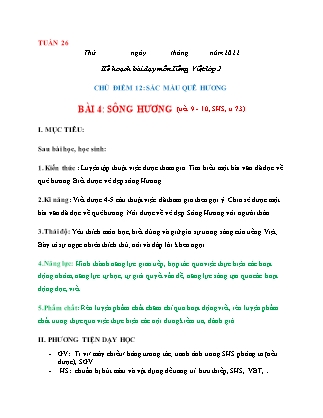Giáo án Tiếng Việt Lớp 2 (Sách Chân trời sáng tạo) - Tuần 26, Bài 4: Sông Hương (Tiết 9+10)