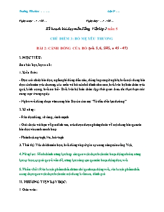 Giáo án Tiếng Việt Lớp 2 (Sách Chân trời sáng tạo) - Tuần 5, Bài 2: Cánh đồng của bố (Tiết 5+6)
