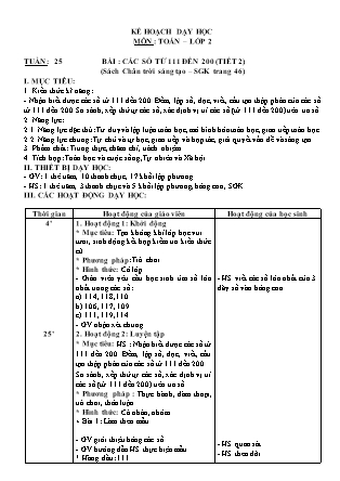 Giáo án Toán Lớp 2 (Sách Chân trời sáng tạo) - Tuần 25: Các số từ 111 đến 200 (Tiết 2)