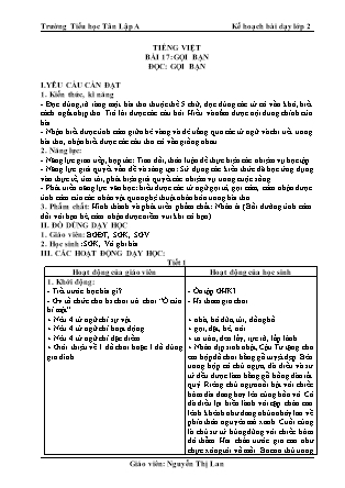 Giáo án Tiếng Việt Lớp 2 (Sách Kết nối tri thức với cuộc sống) - Bài 17: Gọi bạn - Nguyễn Thị Lan