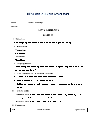 Giáo án Tiếng Anh Lớp 2 i-Learn Smart Start - Period 1, Unit 3: Numbers - Lesson 2