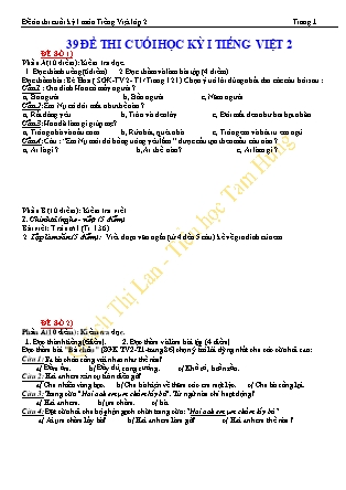 39 Đề thi cuối học kì 1 môn Tiếng Việt Lớp 2