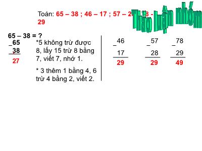 Bài giảng môn Toán Lớp 2 - Bài: 65-38; 46-17; 57-28; 78-29