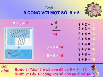 Bài giảng môn Toán Lớp 2 - Bài: 9 cộng với một số: 9+5