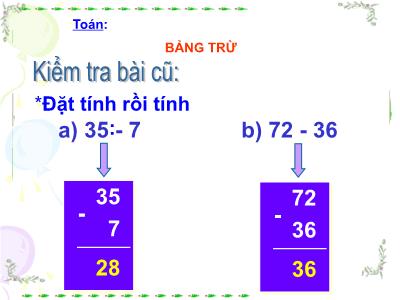 Bài giảng môn Toán Lớp 2 - Bài: Bảng trừ