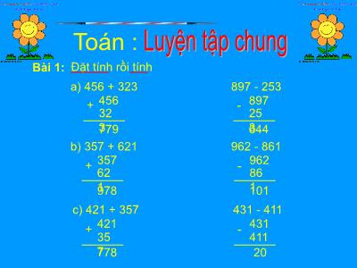 Bài giảng môn Toán Lớp 2 - Bài: Luyện tập chung