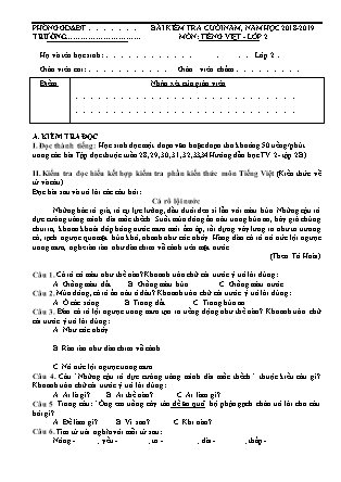 Bài kiểm tra cuối năm môn Tiếng Việt Lớp 2 - Đề 2 (Có đáp án) - Năm học 2018-2019