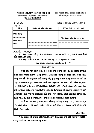 Đề kiểm tra cuối học kì I môn Tiếng Việt Lớp 2 - Đề 4 (Có đáp án) - Năm học 2018-2019