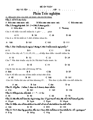 Đề ôn thi học kì 2 môn Toán Lớp 2 - Đề 2