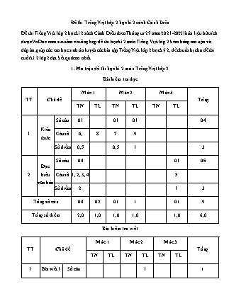 Đề thi học kì 2 Lớp 2 môn Tiếng Việt sách Cánh diều - Đề 5