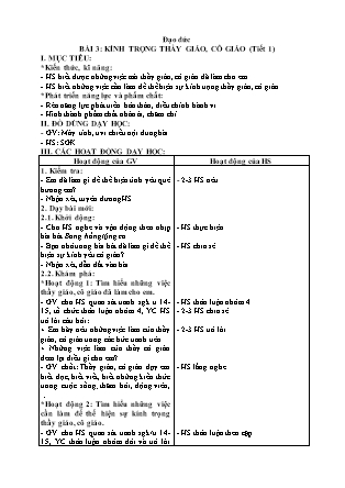 Giáo án môn Đạo Đức Lớp 2 sách Kết nối tri thức - Bài 3: Kính trọng Thầy giáo, Cô giáo (Tiết 1)