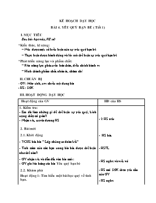 Giáo án môn Đạo Đức Lớp 2 sách Kết nối tri thức - Bài 4: Yêu quý bạn bè (Tiết 1)