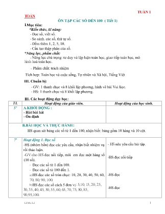 Giáo án môn Toán Lớp 2 sách Chân trời sáng tạo - Tuần 01