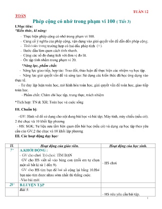 Giáo án môn Toán Lớp 2 sách Chân trời sáng tạo - Tuần 12