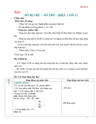 Giáo án môn Toán Lớp 2 sách Chân trời sáng tạo - Tuần 2