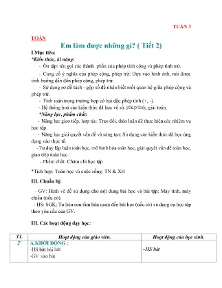 Giáo án môn Toán Lớp 2 sách Chân trời sáng tạo - Tuần 3