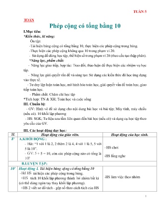 Giáo án môn Toán Lớp 2 sách Chân trời sáng tạo - Tuần 5