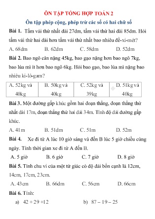 Ôn tập tổng hợp Toán Lớp 2