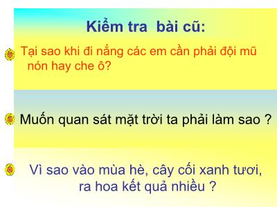 Bài giảng Tự nhiên và xã hội Lớp 2 - Tiết 32: Mặt trời và phương hướng