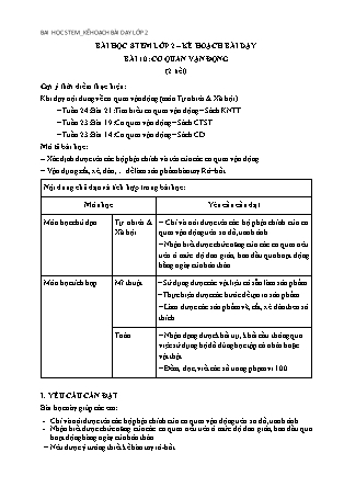 Bài học STEM Lớp 2 - Bài 10: Cơ quan vận động - Trường Tiểu học Xuân Thượng (Có đáp án)