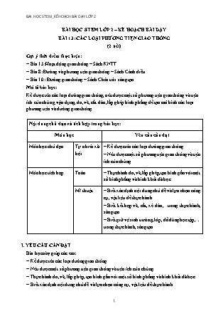 Bài học STEM Lớp 2 - Bài 13: Các loại phương tiện giao thông - Trường Tiểu học Xuân Thượng (Có đáp án)