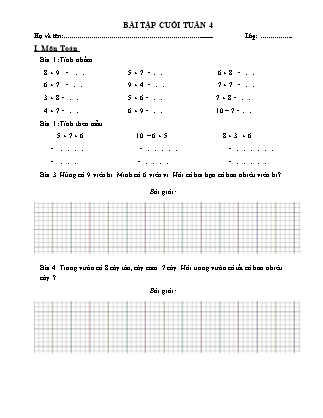 Bài tập ôn tập Toán + Tiếng Việt 2 - Tuần 4