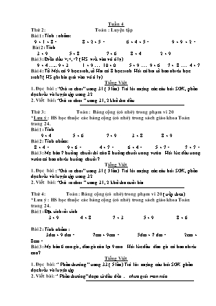 Bài tập ôn tập Toán + Tiếng Việt Lớp 2 - Tuần 4