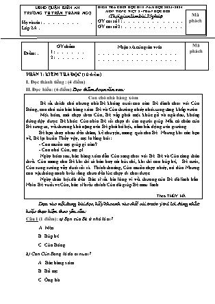 Đề kiểm tra cuối học kì I môn Tiếng Việt 2 - Năm học 2022-2023 - Trường Tiểu học Trần Thành Ngọ (Có đáp án)