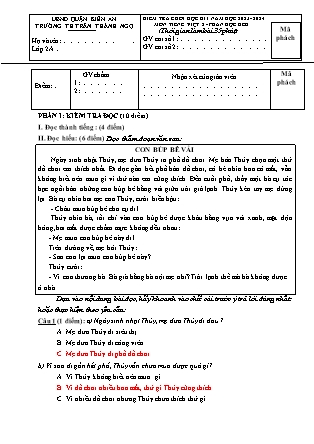 Đề kiểm tra cuối học kì I môn Tiếng Việt Lớp 2 - Năm học 2022-2023 - Trường Tiểu học Trần Thành Ngọ (Có đáp án)