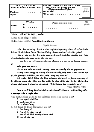 Đề kiểm tra cuối học kì I Tiếng Việt Lớp 2 - Năm học 2022-2023 - Trường Tiểu học Trần Thành Ngọ (Có đáp án)