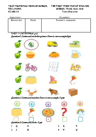 Đề kiểm tra học kì I Tiếng Anh 2 - Năm học 2023-2024 - Trường Tiểu học Trần Thành Ngọ