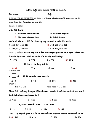 Đề ôn tập cuối học kì I Toán học Lớp 2 - Đề 6