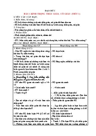 Giáo án Đạo đức 2 (Kết nối tri thức) - Bài 3: Kính trọng thầy giáo, cô giáo (Tiết 1)