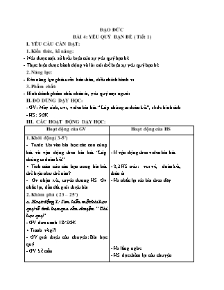 Giáo án Đạo đức 2 (Kết nối tri thức) - Bài 4: Yêu quý bạn bè (Tiết 1)