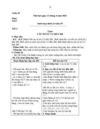 Kế hoạch bài dạy theo tuần Lớp 2 - Tuần 29 (GV: Đỗ Thúy - Trường TH Trần Phú - Năm học 2020-2021)