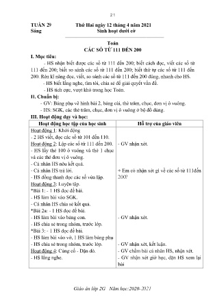 Kế hoạch bài dạy theo tuần Lớp 2 - Tuần 29 (GV: Thanh - Trường TH Trần Phú - Năm học 2020-2021)
