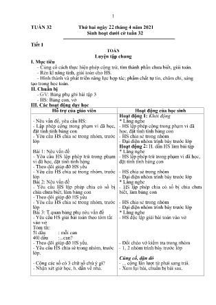 Kế hoạch bài dạy theo tuần Lớp 2 - Tuần 32 (GV: Đỗ Phương Thúy - Trường TH Trần Phú - Năm học 2020-2021)
