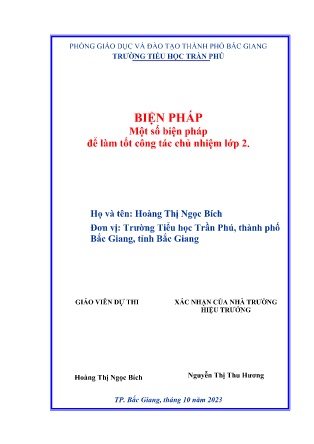 SKKN Một số biện pháp để làm tốt công tác chủ nhiệm lớp 2. (GV: Hoàng Thị Ngọc Bích - Trường TH Trần Phú)