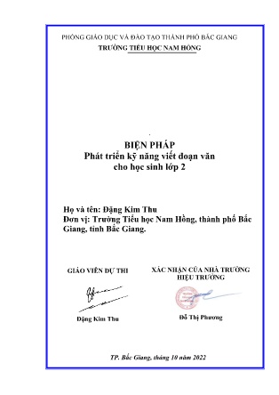 SKKN Phát triển kỹ năng viết đoạn văn cho học sinh lớp 2 (GV: Đặng Kim Thu - Trường TH Nam Hồng)