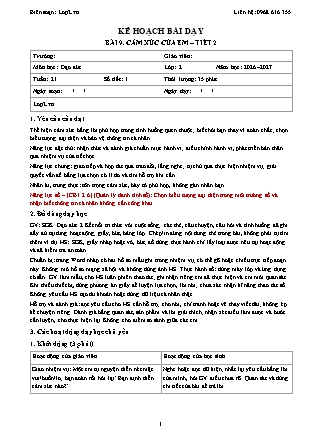 Kế hoạch bài dạy Đạo Đức 2 - Tuần 21 - Bài 9. Cảm xúc của em (Tiết 2) - Năm học 2026-2027 (Tích hợp Năng lực số và AI)