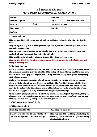 Kế hoạch bài dạy Đạo Đức 2 - Tuần 7 - Bài 3. Kính trọng thầy giáo, cô giáo (Tiết 2) - Năm học 2026-2027 (Tích hợp Năng lực số và AI)
