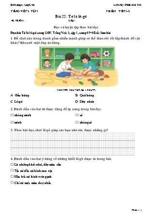 Phiếu Bài tập hằng ngày Tiếng Việt 2 - Bài 22: Tớ là lê-gô - Kết nối tri thức (Năm học 2026-2027)