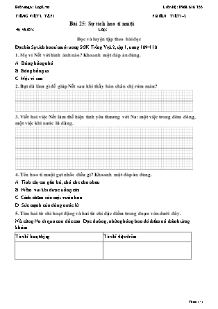 Phiếu Bài tập hằng ngày Tiếng Việt 2 - Bài 25: Sự tích hoa tỉ muội - Kết nối tri thức (Năm học 2026-2027)